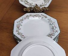 Vintage Johnson Brothers Eternal Beau China, Pink Ribbons Floral Octagonal Plates