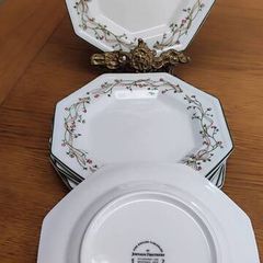 Vintage Johnson Brothers Eternal Beau China, Pink Ribbons Floral Octagonal Plates