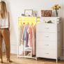 Chest of Drawers Bedroom with Hanging Rail, 110x30x106cm, White  Built-in LED Lighting and Power Socket, Reversible 6-Drawer Design, Fabric Chest of Drawers for Bedrooms and Living Rooms Image 4