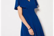 Karen Millen Cape Detail A-Line Dress Cobalt Blue