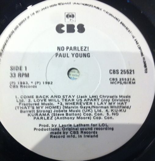Paul Young  No Parlez white label Irish pressing