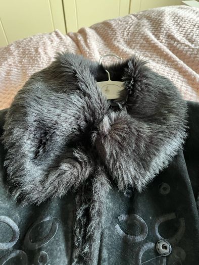 Vintage black embellished long leather coat / black suede long jacket / 90s suede coat / black suede leather coat