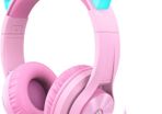 Kids Headphones with Microphone, Cat Ear Led Light Up, iClever HS20 Wired Headphones -Shareport- 94dB Volume Limited, Foldable Over-Ear Headphones for Kids Gifts/School/Kids Tablet/Travel