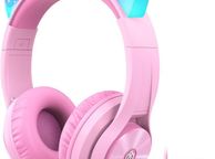 main image for ad Kids Headphones with Microphone, Cat Ear Led Light Up, iClever HS20 Wired Headphones -Shareport- 94dB Volume Limited, Foldable Over-Ear Headphones for Kids Gifts/School/Kids Tablet/Travel