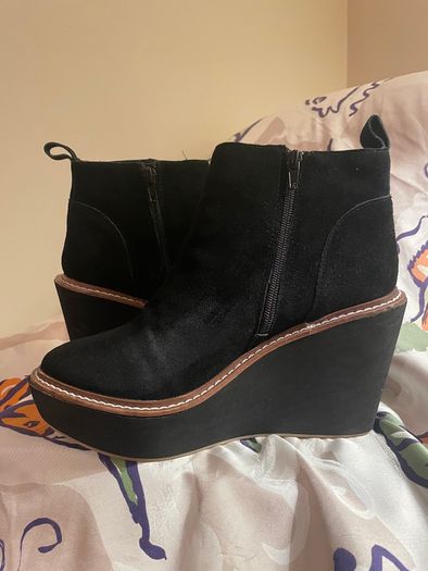 Black Suede Wedge Ankle Boots