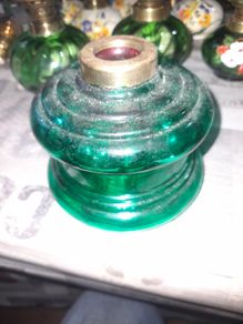 Beautiful Old Green Glass Oil Lamp, Postage Available