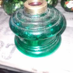 Beautiful Old Green Glass Oil Lamp, Postage Available