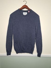 mens KRONSTADT 100% extra fine merino wool jumper Size Small navy