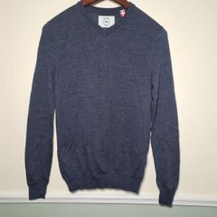 mens KRONSTADT 100% extra fine merino wool jumper Size Small navy