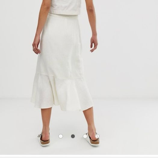 Whistles 100% Linen Button Frill Midi Skirt Cream / Ivory - Size 12