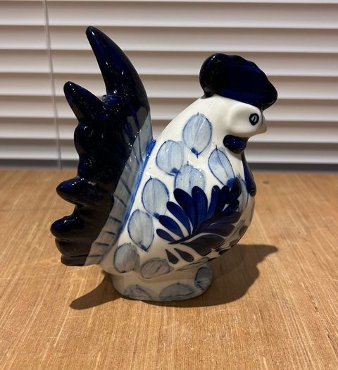 Blue And White Ceramic Cockerel / Rooster Ornament