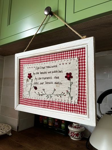 Vintage Embroidered Gingham Picture Frame