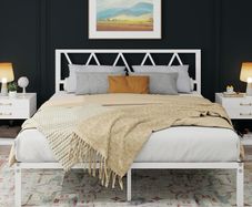 King Size Bed Frame with Headboard, Heavy Duty Metal Under Bed Storage, No Box Spring Needed, Easy Assembly, White