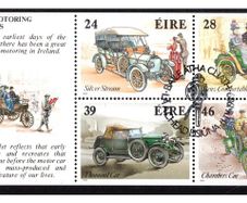 1989 Ireland Motoring Classics Commemorative Stamps Booklet Pane with First Day of Issue Cancel. Hibernian HP32.