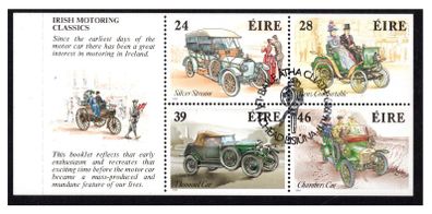 1989 Ireland Motoring Classics Commemorative Stamps Booklet Pane with First Day of Issue Cancel. Hibernian HP32.