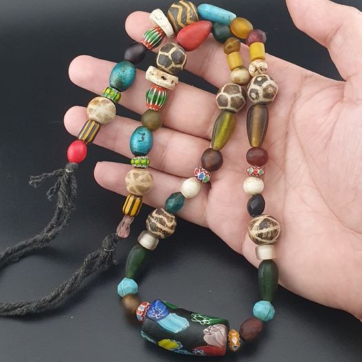 Rare Vintage Asian African Pumtek Pyu Glass Bead Necklace