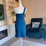 Pink Boom Paris Teal One-shoulder Dress with a Draped Flower Detail Image 10