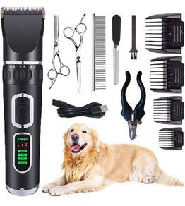 Dog Clippers, Dog Grooming Clippers, Rechargeable, 3-Speed, Cordless, Low Noise Grooming Kit for Dog Cat and Other Pets