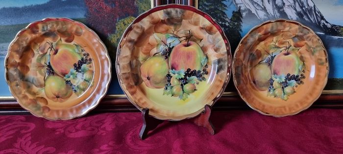 3 Piece Antique Hose St. Pottery 8.5 Inch Diameter Orchard Gold Starter / Salad / Breakfast Plate Made in England