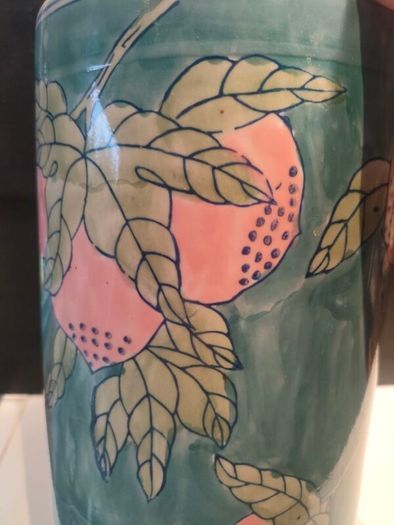 15" Early 20th Century Chinese Hand painted Cylinder Vase