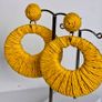 Golden Yellow Raffia Woven Stud Hollow Out Woven Hoop Earrings Image 2
