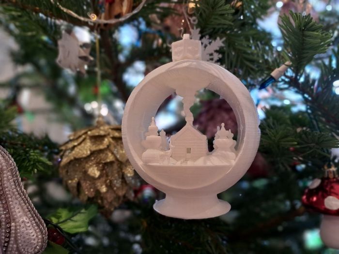 White PLA 3D printed Christmas tree decoration Ball with a candelight