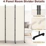 4 Panel Room Divider Folding Privacy Screen, Freestanding Room Partition with Lockable Wheels, Portable Image 4