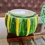 Vintage Whimsical Green Yellow Melon Bowl Flower Pot Holder Olfaire Portugal Image 2