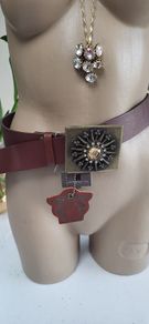 RIVER ISLAND brown genuine leather belt with embellished buckle - Sz M-L  Bnwt - Rrp 32