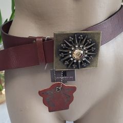 RIVER ISLAND brown genuine leather belt with embellished buckle - Sz M-L  Bnwt - Rrp 32