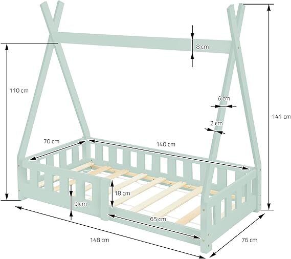 Children's Bed 70 x 140 cm, White with Fall Protection