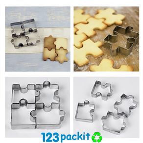 Set of 4 cookie cutter set stainless steel cookie cut jigsaw shape puzzle reusable for baking