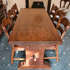 Hardwood dining table and six chairs