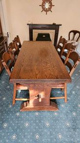 Hardwood dining table and six chairs