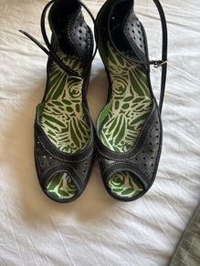 Fly London Black Wedged Sandals with Ankle Straps- size 39
