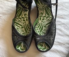 Fly London Black Wedged Sandals with Ankle Straps- size 39