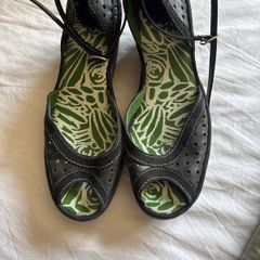 Fly London Black Wedged Sandals with Ankle Straps- size 39