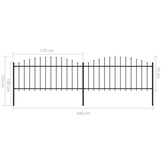 Garden Fence with Spear Top Steel (0.5-0.75)x3.4 m Black