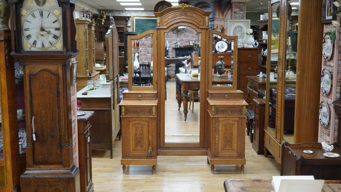 Antique French Oak Mirrored Dressing Stand