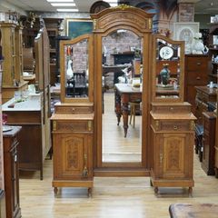 Antique French Oak Mirrored Dressing Stand