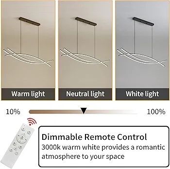 120CM Adjustable Pendant Light, Black Modern LED Ceiling Lights Dimmable 10 to 100 Kitchen Island Lighting 3000K/4500K/6000K 3 Color Chandeliers for Dining, Living Room