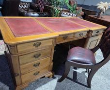 large antique partners desk+chesterfield chair