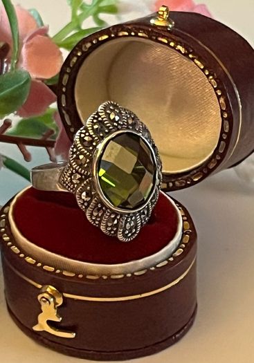 Sterling Silver Victorian Style Marcasite Cocktail Ring. Size N/O.