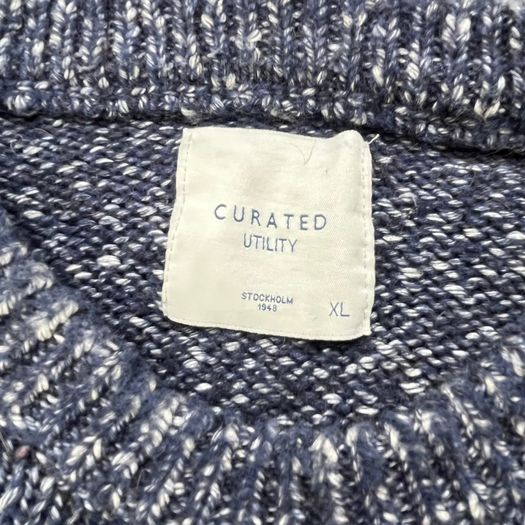 Curated Utility Stockholm Men's XL Navy Blue White Knitted Crew Neck Sweater