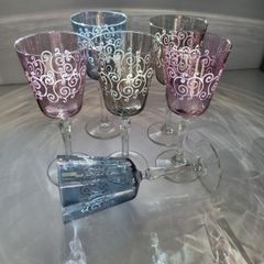 Vintage Hand Blown Italian Cristalleria Fratelli Fumo Crystal Wine Glasses. Not Used. Boxed.