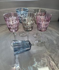 Vintage Hand Blown Italian Cristalleria Fratelli Fumo Crystal Wine Glasses. Not Used. Boxed.