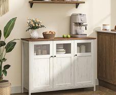 Vintage Sideboard Kitchen Cabinet Storage Cabinet with Glass Doors for Living Room(White)