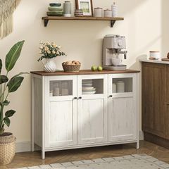 Vintage Sideboard Kitchen Cabinet Storage Cabinet with Glass Doors for Living Room(White)