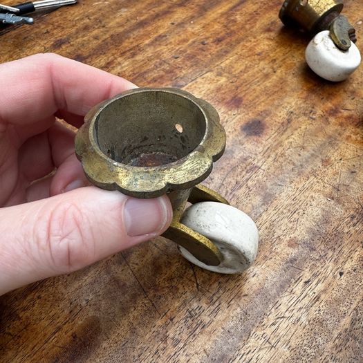 Brass Cap furniture castors with porcelain wheels (4)