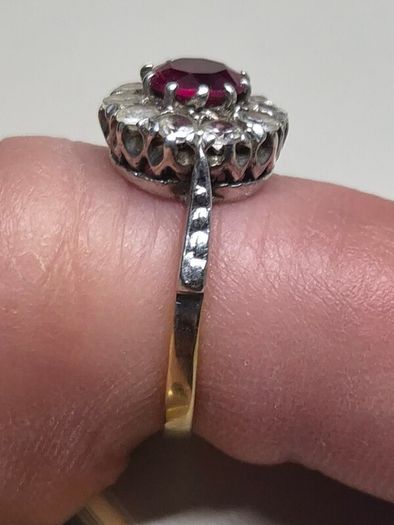Edwardian 18ct Gold Ruby White Sapphire Cluster Ring Size 53.5